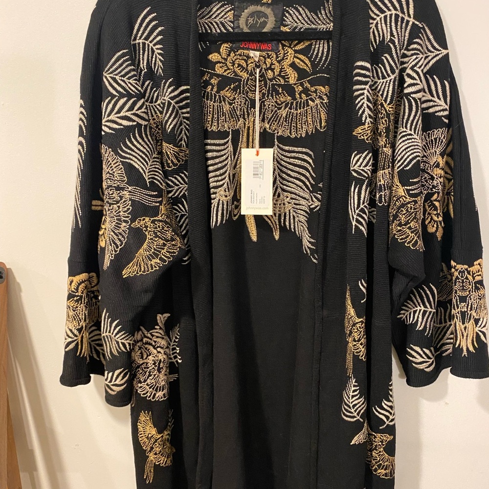 Johnny Was Black and Gold Floral Kimono